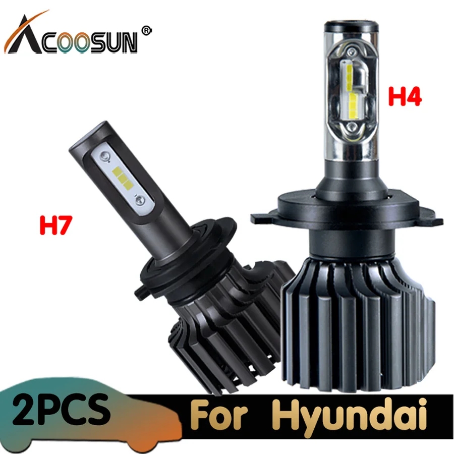 2 шт. Автомобильные светодиодные лампы H4 H7 H1 H11 Turbo Led HB3 HB4 12 В 6500K для Hyundai