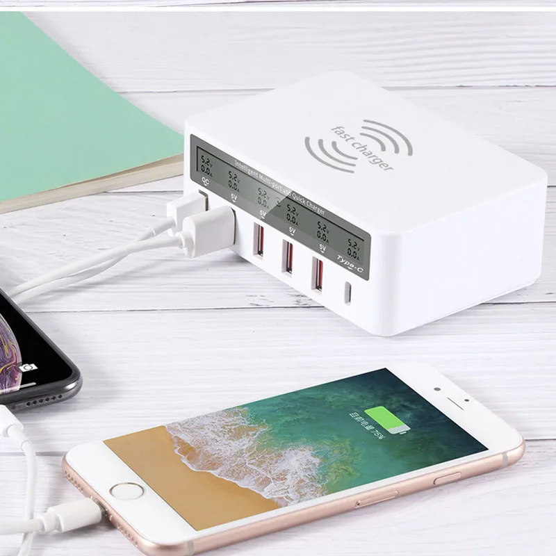Wireless USB Fast Charger Station Multiple LCD Digital Display Adapter MultiPort USB Charging Plug for Mobile Phones