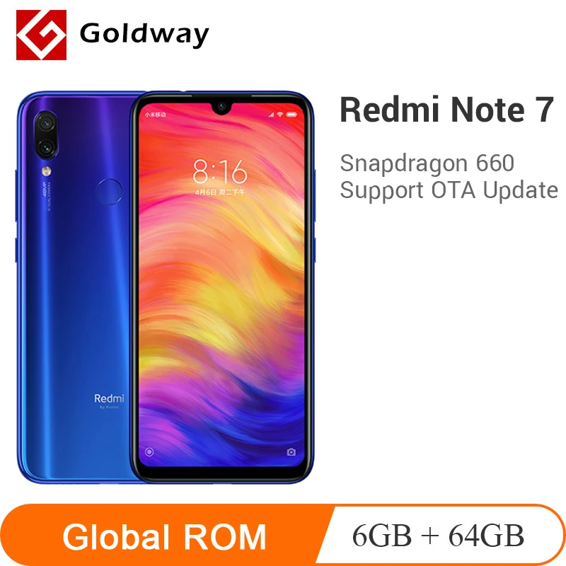 Смартфон Xiaomi Redmi Note 7 6 ГБ+64 ГБ Snapdragon 660 восемь ядер двойная камера 48 Мп 3 дюймовый