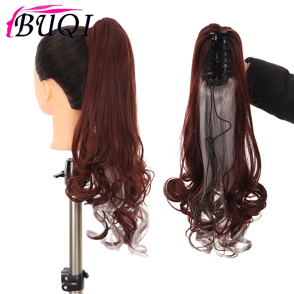 Buqi synthetic claw clip wavy curly ponytail long ponytail extension claw clip in ponytail hair extensions