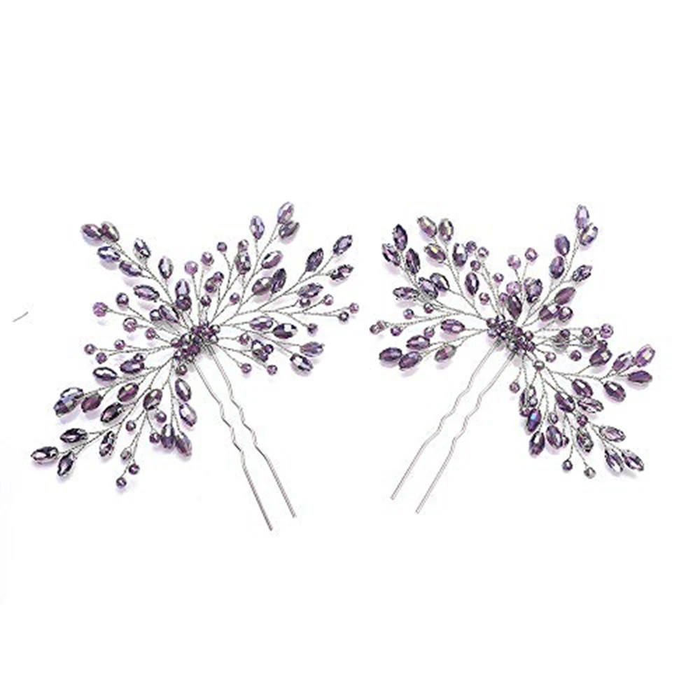 Shiny Purple crystal Hair Clip Feast Headpiece Wedding Hair Accessories Handmade Jewelry for Elegant women