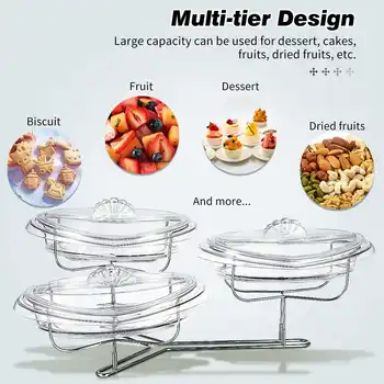 

New 3 Trays Stainless Steel Cake Stands Set Cupcake Display Case Box Rack Stand Dessert Holder Plate Container Home Party Cake T