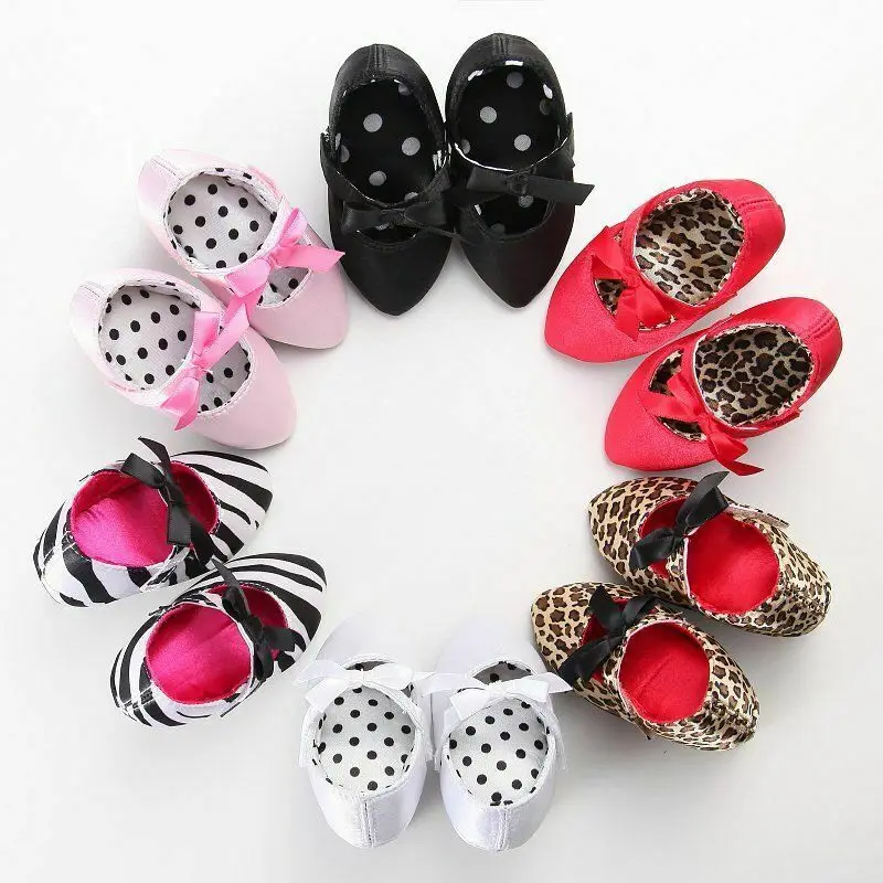

2020 Newborn Baby Girl High Heels First Walkers Soft Sole Toddler Bow Leopard Kids Princess Spring Fall Crib Shoes