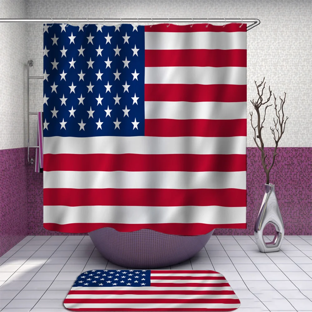 Занавеска для душа с американским флагом США тканевая занавеска ванной забавный