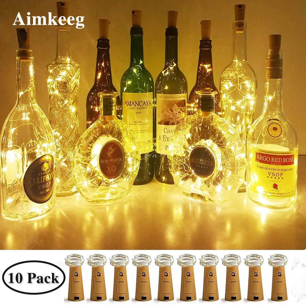 10PCS Wine Bottle Lights Mini Cork Battery Powered Garland DIY Christmas String Lights Colorful String Fairy Lights Glass Craft wbc16z1b is beverage cooler refrigerator 15 wine bottle 60 can capacity glass door 17 inch wide freestanding adjustable therm