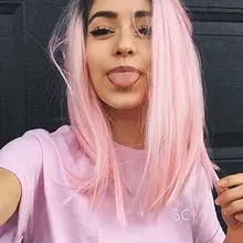 Bombshell черный корнями Розовый Синтетический 13*3 дюймов кружева спереди парик прямой Боб термостойкие волокна натуральные волосы для женщин парики