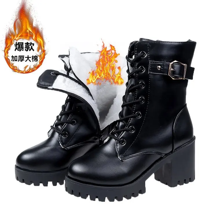 

Plus Velvet Warm Martin Boots Women's 2019 Autumn & Winter New Style Versatile British Style Thick Bottomed Handsome Ankle Boots