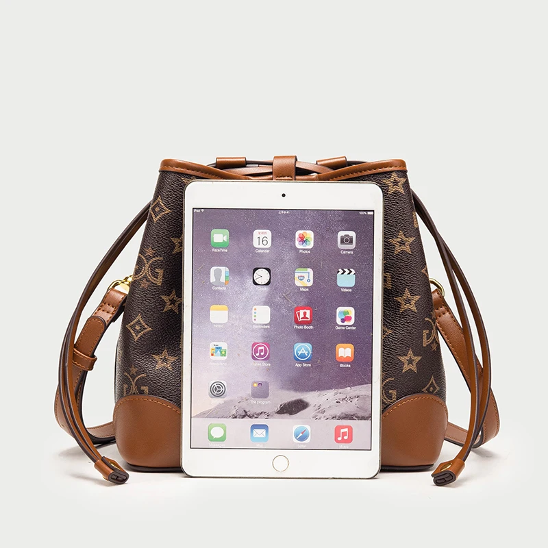 Classics Luxury Vintage Designer Babel Pinkors Printed Leather Retro Bucket Tote Bags For Women Two Size Shoulder Handbag