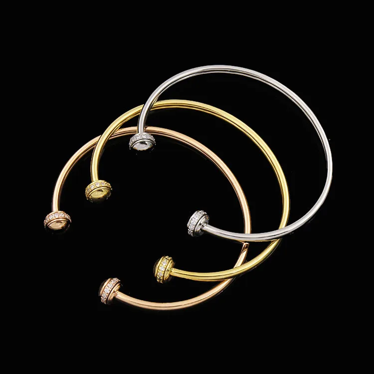 C форма кубического циркония поворотные круглые браслеты для женщин bijoux, Модный Циркон спин Браслет-манжета, роскошный бренд ювелирных изделий конструкций