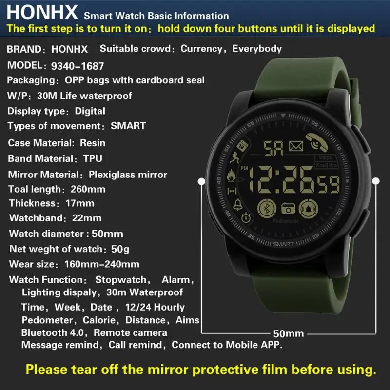 HONHX электронные наручные часы цифровые уличные спортивные Умные Bluetooth часы уличная Электроника мужские часы Relogio Masculino