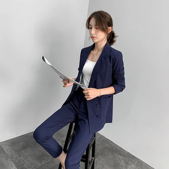 

Suit female 2019 autumn new solid color small suit jacket nine pants two sets of temperament fashion loose slim women's clothes