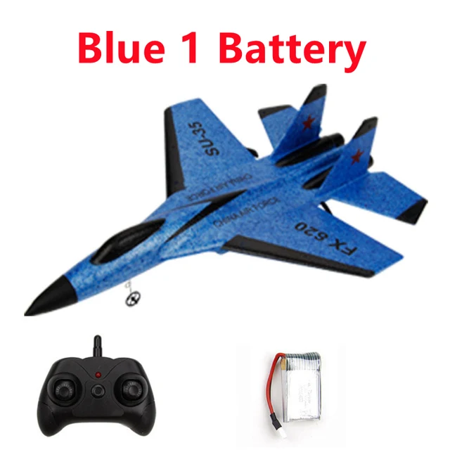 FX-620 SU-35 RC Remote Control Airplane 2.4G Remote Control Fighter Hobby Plane Glider Airplane EPP Foam Toys RC Plane Kids Gift Blue-SU35-1B