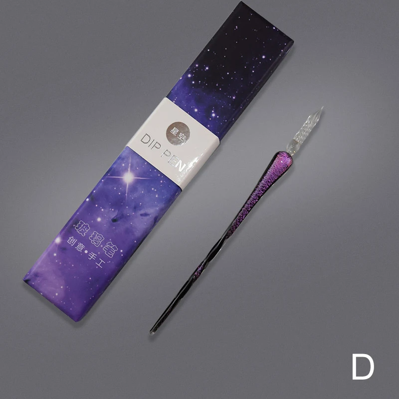 Crystal Starry Sky Glass Pen Vintage Signature Drawing Calligrafia Pen Set Di Penne Per Immersione In Vetro