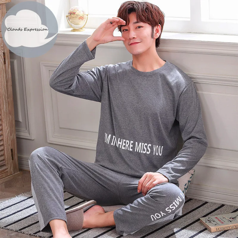 Осень зима трикотажные хлопковые мужские пижамы с героями мультфильмов набор