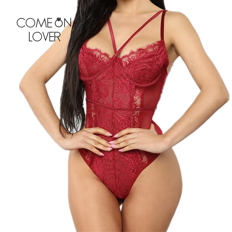 

Comeonlover Women Bodysuit Sexy Eyelash Lace Splice Rompers Womens Jumpsuit Plus size XXXL 5XL Sexy Black Bodysuits RE80875