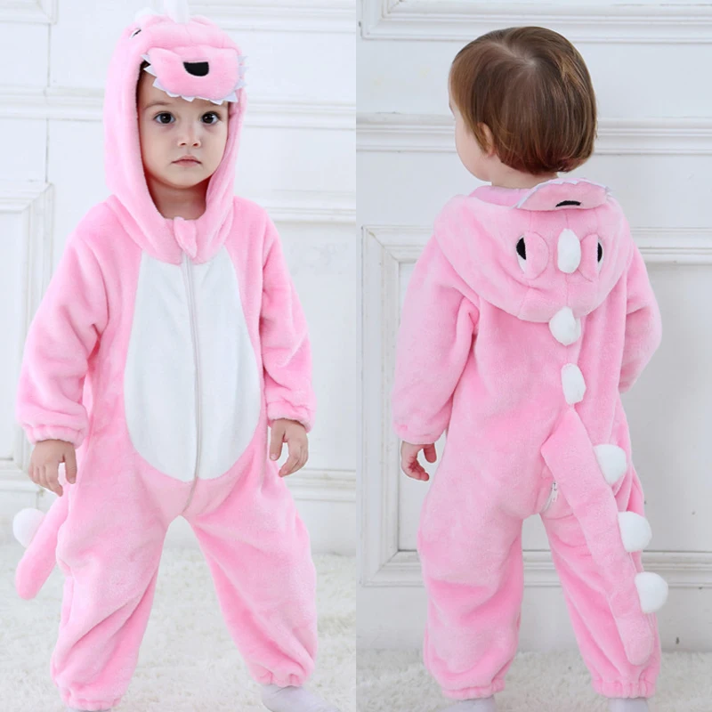 Baby Girls Dinosaur Kigurumi Costume Infant Toddler Child Winter Pajamas Bodysuit Jumpsuit Onesie Flannel