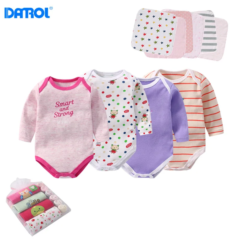 

Danrol Long-sleeved Triangle Romper Crawling Clothes Small Square Towel Combination Gift Box Infant Cotton Onesie