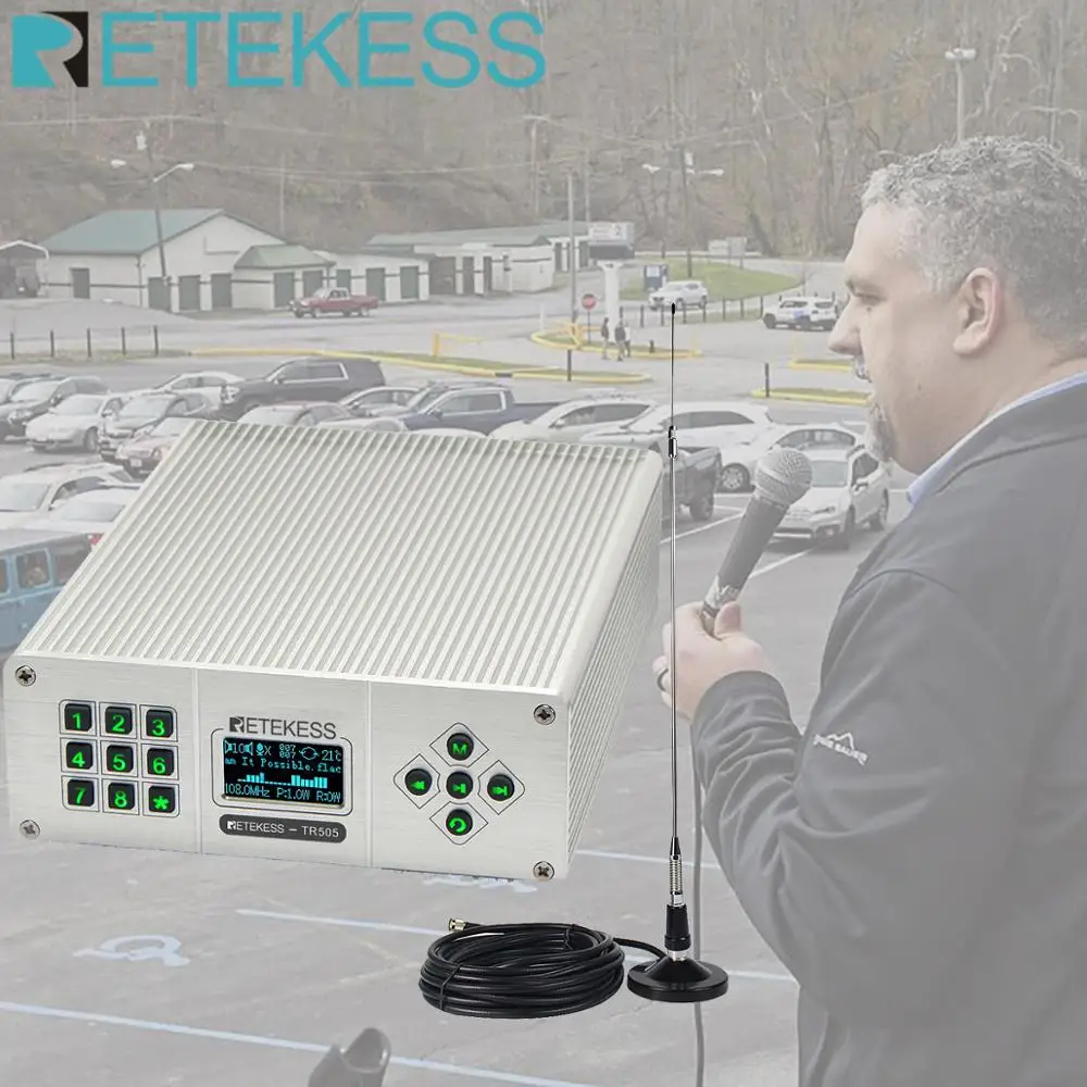 Fm передатчик Retekess TR505 25 Вт дальность передачи регулируемая мощность для приводов