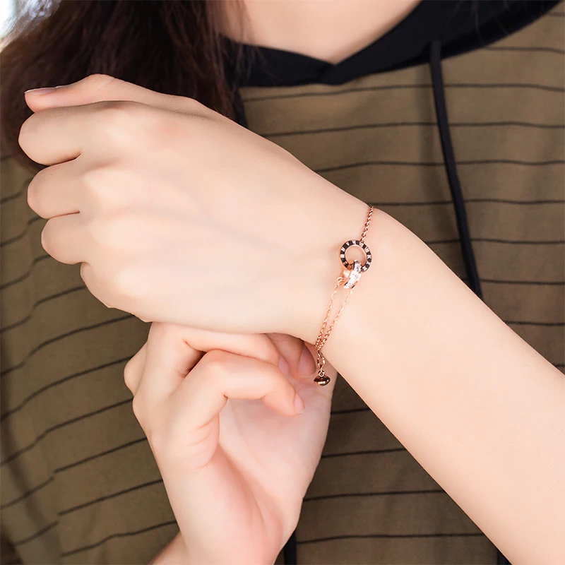 X& P модные двойные круглые цепочки, римские цифры, браслеты с буквами для женщин и мужчин, розовое золото, нержавеющая сталь, браслет, ювелирное изделие, подарок