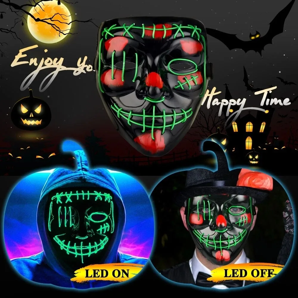 Halloween Skeleton LED Mask Glow Scary Skull cold Light Up Costume Cosplay Skull Party Masks three colors optional