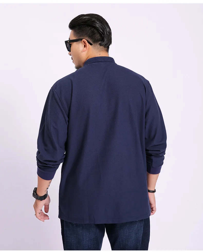 Большой 5XL 6XL Плюс Размер Осенняя мужская футболка с отложным воротником хлопковая футболка с длинными рукавами карман 7XL 8XL повседневные Простые черные футболки топы