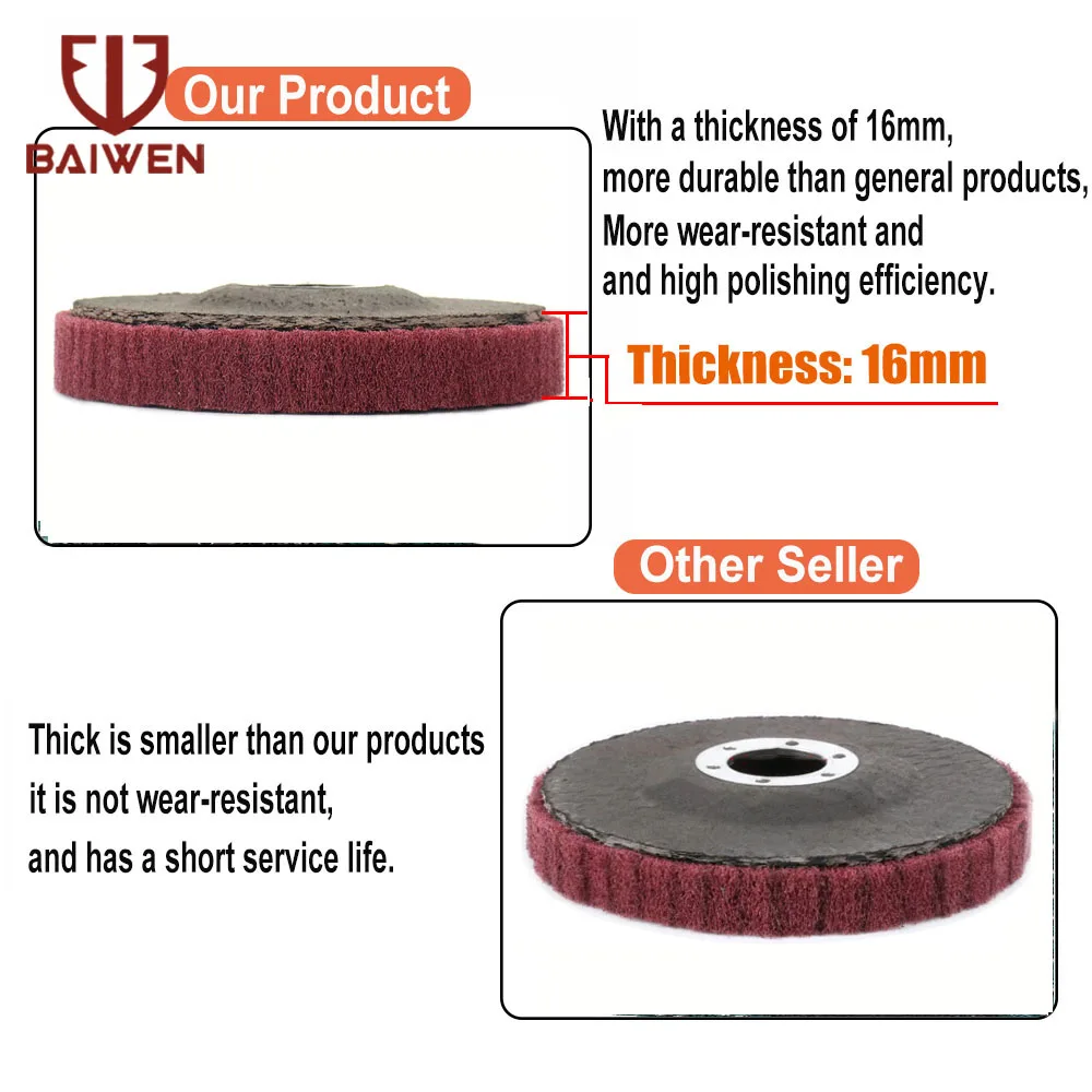 5 zoll Flache Nylon Faser Polieren Rad Klappe Nicht-woven Schleifen Disc 320 Grit Für Winkel Grinder Metall Polieren polieren – Detail 4