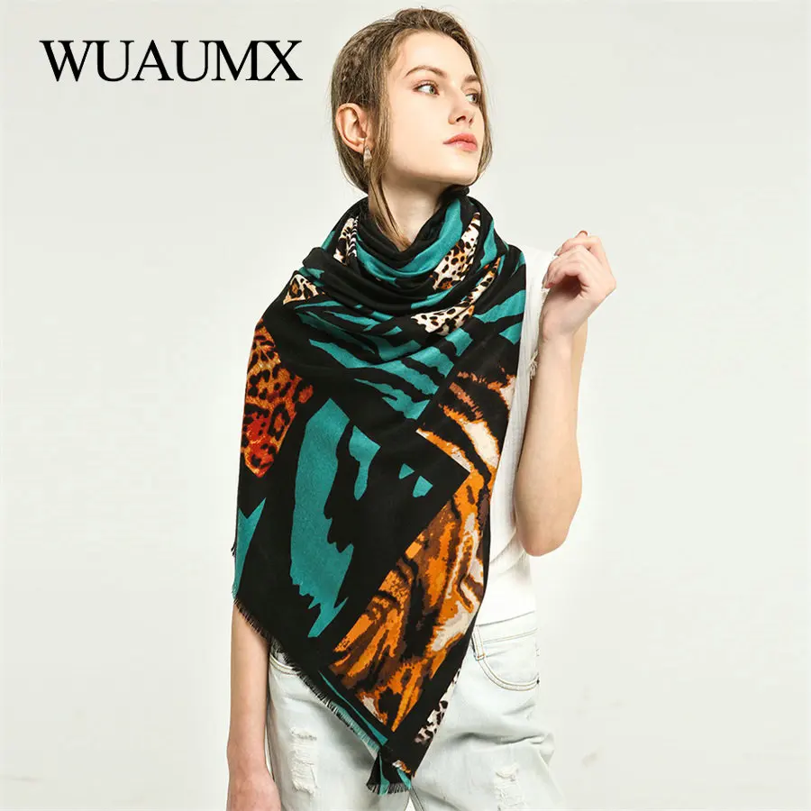 Wuaumx осенне-зимний шарф для женщин, Теплый леопардовый узор, женские шарфы, Дамская шаль из вискозы, глушитель 180*90 см