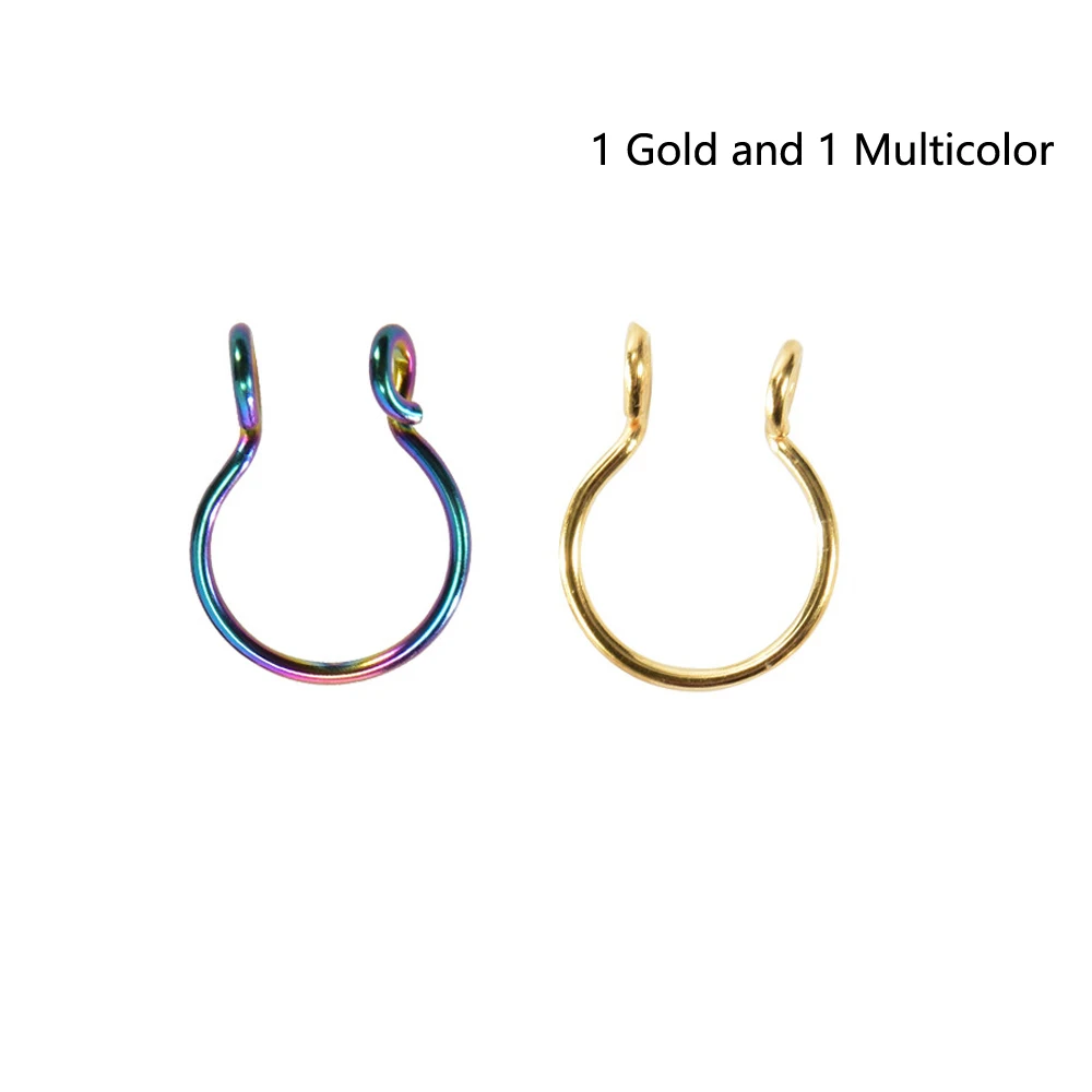 Multicolor-Gold 2 шт./лот, u-образные кольца для носа, кольца для перегородки, титановые серьги для пирсинга носа, ювелирные изделия для пирсинга - Окраска металла: Multicolor-Gold