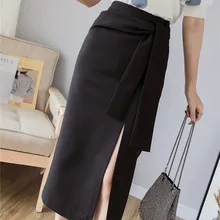 Женская модная облегающая юбка популярный элегантный темперамент разрез до талии юбка тренд сплошной цвет Базовая мини-юбка