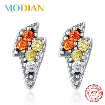 

Modian 2019 New Design Yellow Lightning Charming Party Stud Earrings For Women 925 Sterling Silver Romantic Christmas Jewelry