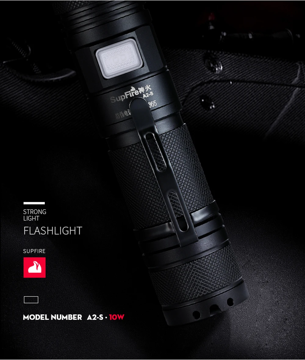 SupFire Flashlight Linterna LED Zoom Torch 26650 Flash Light Lanterna A2-S Powerful Flashlight Waterproof Camping Light 2000lm