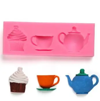 

3D Ice Cream Teapot Cup Fondant Mold Silicone Cake Chocolate Soap Mould Ice Tray For DIY Kitchen Pastry Fondant Baking Tools