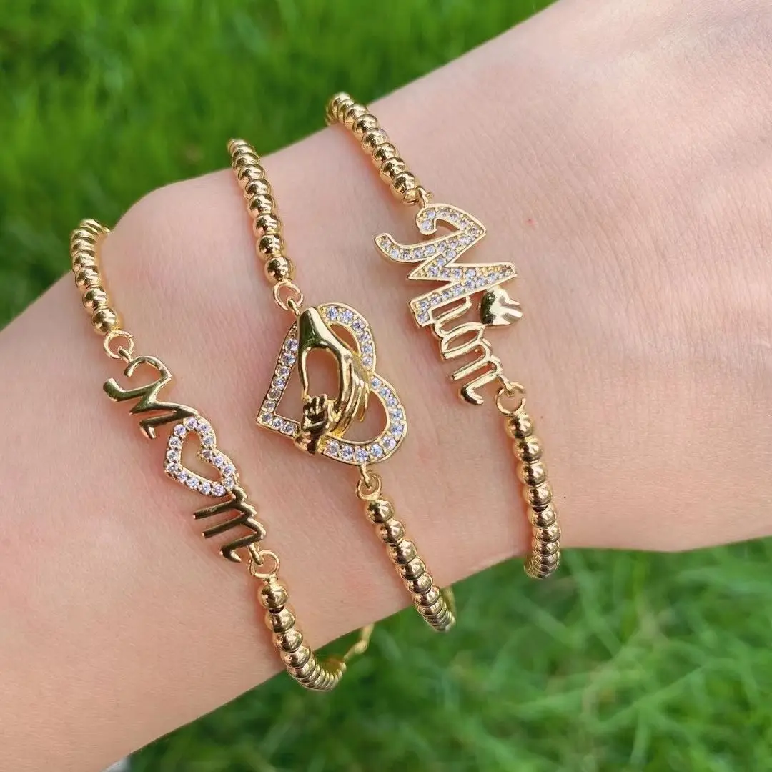

10PCS, Female Heart Mom Charm Beads Bracelet For Women Girl Minimalist Pulseras Mujer Bijoux Femme Gold Trendy Mother Jewelry