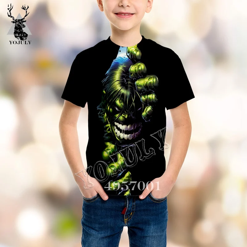 YOJULY/футболка с 3D принтом «мстители», супергерой Халк, «мстители» летняя детская модная Толстовка Детский топ с короткими рукавами для мальчиков, Y193