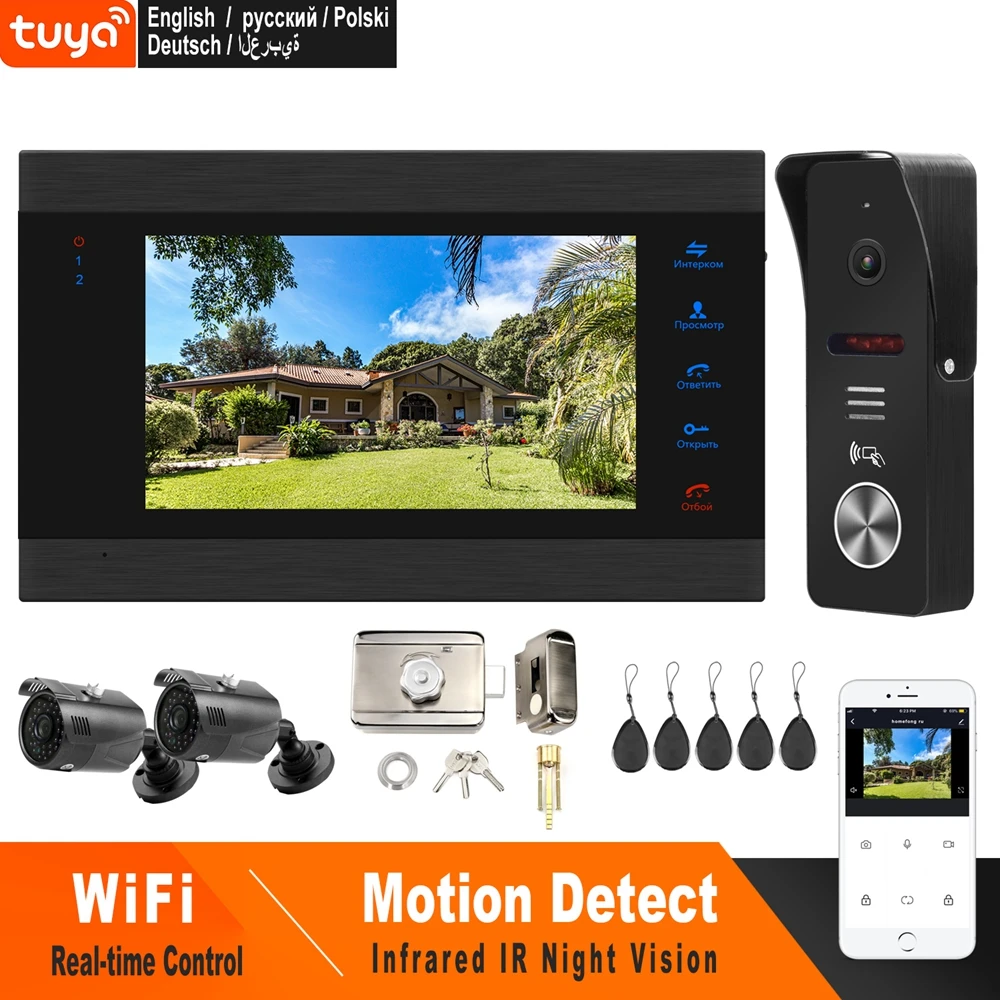 HomeFong Wifi Video Intercom Wireless Door Intercom with Lock 2 Camera APP Remote Unlock Real Time Control Access Control System