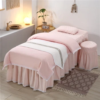 고품질 맞춤형 로고 뷰티 살롱 침구 세트, 마사지 스파, 침대보, 이불 커버, 침대 스커트, 퀼트 시트, 4-6 개