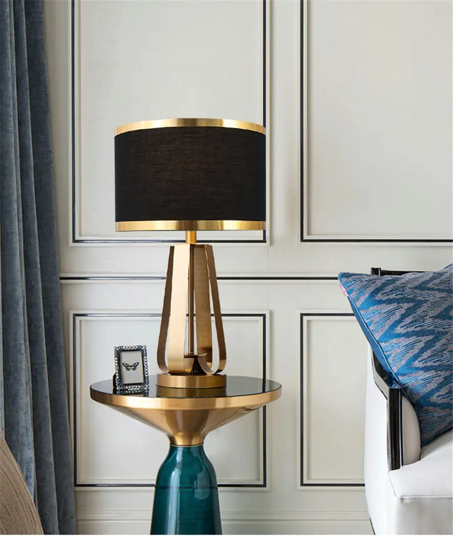 nordic elegant black lampshade gold table lamp for living room bedroom office design deco desk lamps fabric metal led luminaire