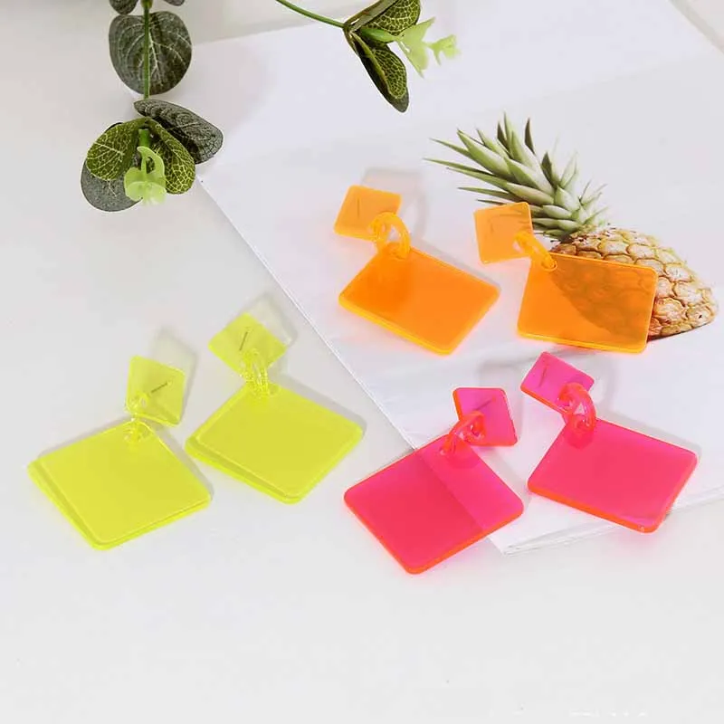 

Women Exaggerated Simple Geometric Acrylic Ring Earrings Transparent Bohemian Candy Jewelry Gifts