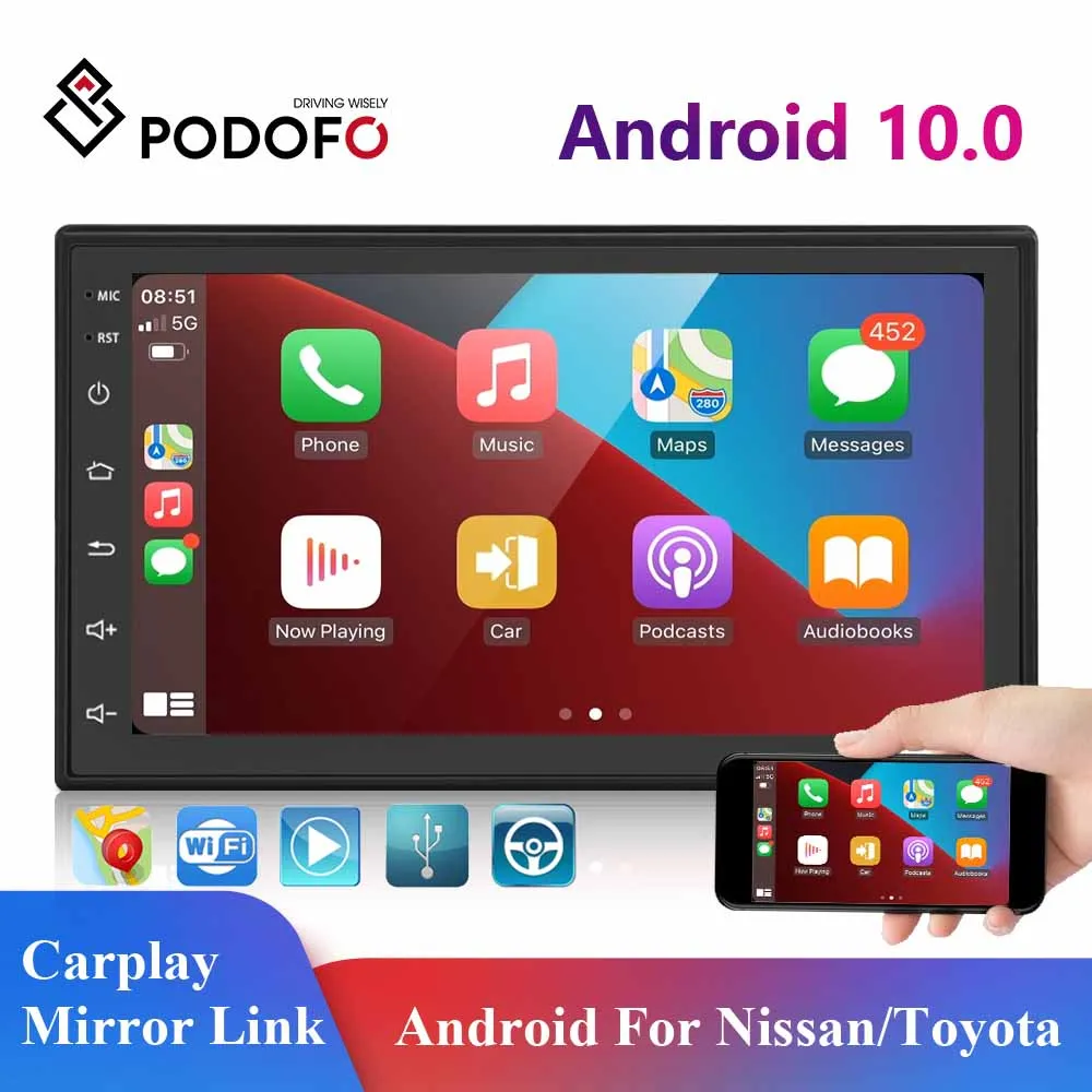 Автомагнитола Podofo универсальный мультимедийный видеоплеер на Android с GPS для Toyota