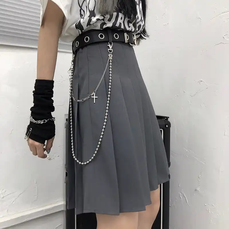 Ruibbitゴシックパンク原宿女性のクールシックなプレッピースタイルグレーチェック柄pleate黒女性のファッションショーツスカート 4xl Skirts Aliexpress