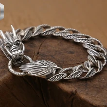 S925 Стерлинговое серебро ювелирные изделия Мужская мода Личность Ретро тайский серебряный властный Дракон простой браслет