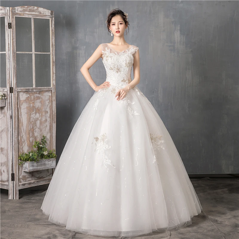 HPYFNSH Дешевое бальное платье в Корейском стиле с v-образным вырезом и кружевной аппликацией, свадебное платье, новинка, модное простое estidos de noivas