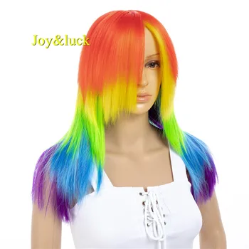 

Joy&luck Straight Wig Rainbow Color Dash Multi Color Heat Resistant Synthetic Hair Cospaly Party Wig