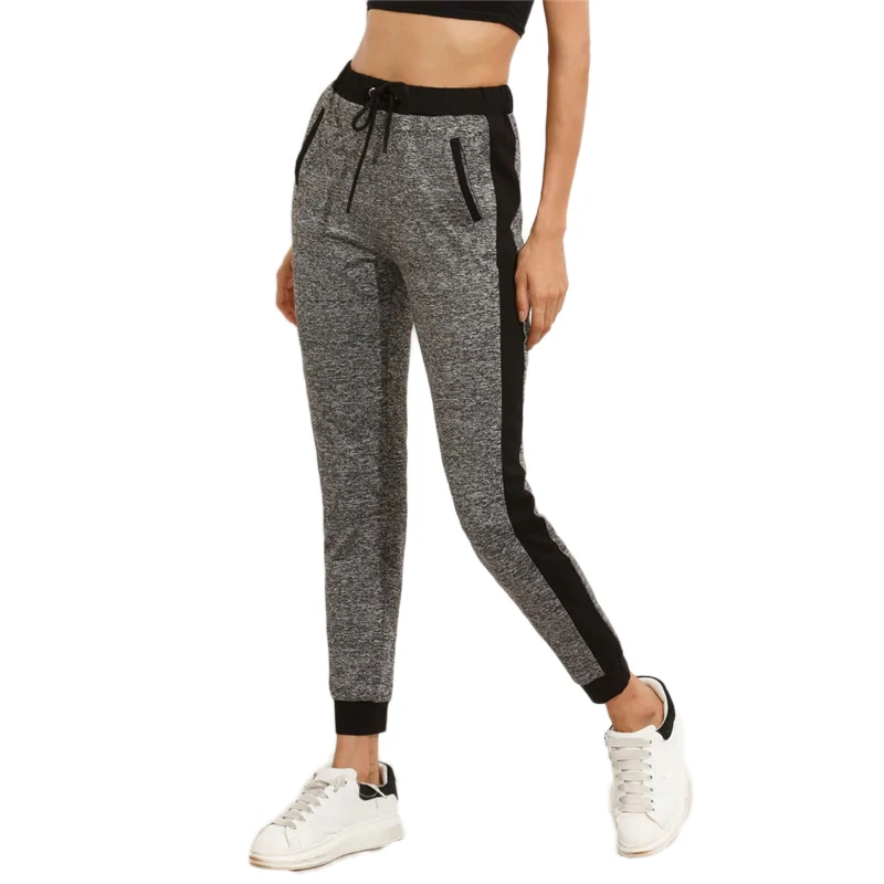 SweatyRocks серый накладной карман талия шов шнурок трикотажные штаны активная одежда Sweatpant 2019 Осень Женские повседневные штаны для активного