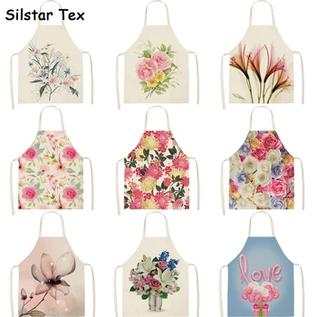 

Silstar Tex Apron With Flowers Kitchen Aprons Woman Linen Fabric Aprons Baby-Bibs Adjjustable Kids For Garden Beard Haircut