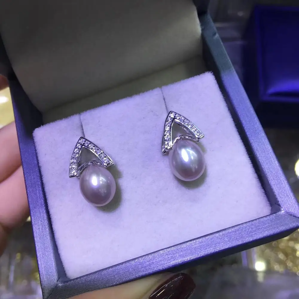 silver-purple pearl YIKALAISI, 925 пробы, серебряные ювелирные изделия, жемчужные серьги,, ювелирные изделия из натурального жемчуга, 8-9 мм, серьги-гвоздики для женщин - Цвет камня: silver-purple pearl