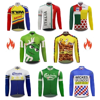 

Hot classic retro cycling jersey Men long sleeve cycling clothing winter fleece and Spring Autumn thin MTB maillot ciclismo ALL