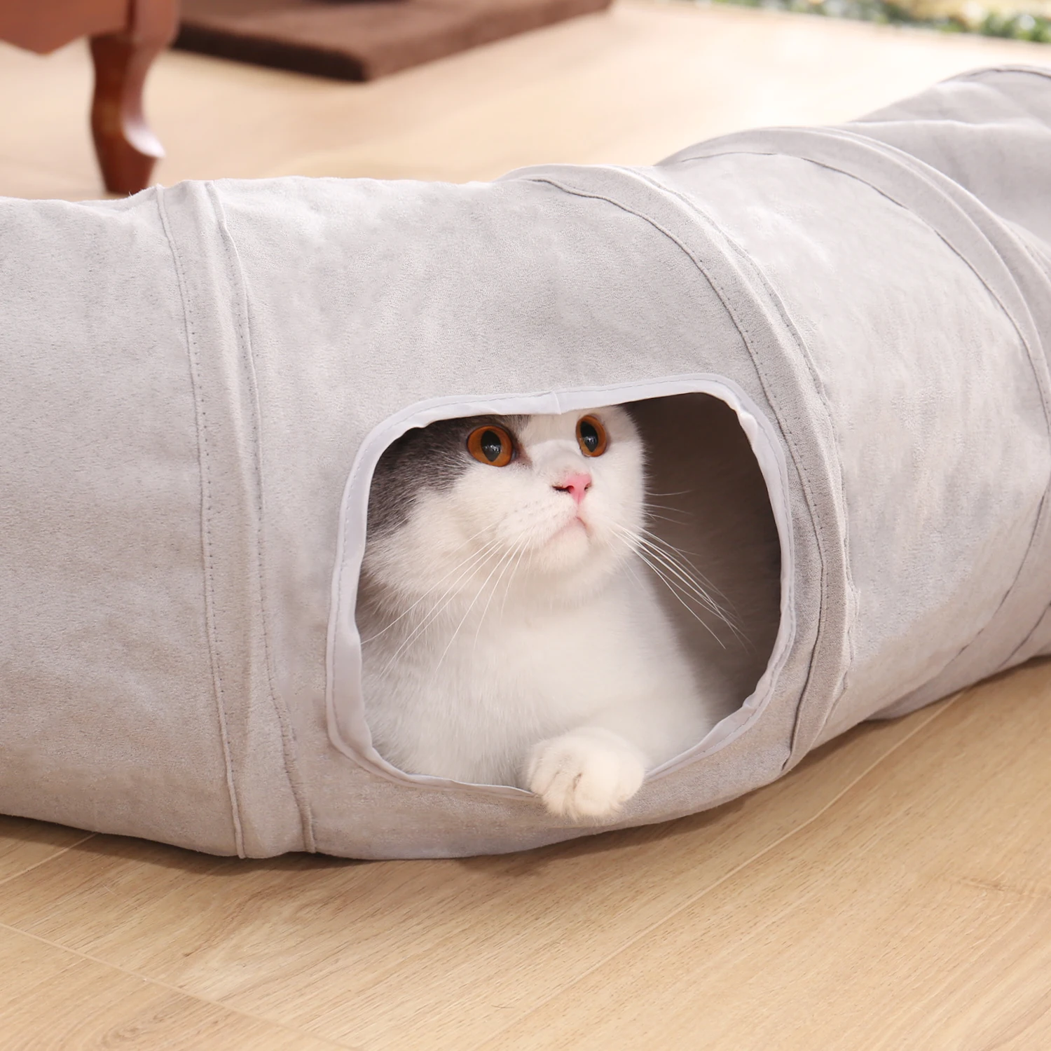 Suede Material Collapsible Cat Tunnel Kitten Play Tube for Large Cats Dogs Bunnies With Ball Fun Cat Toys