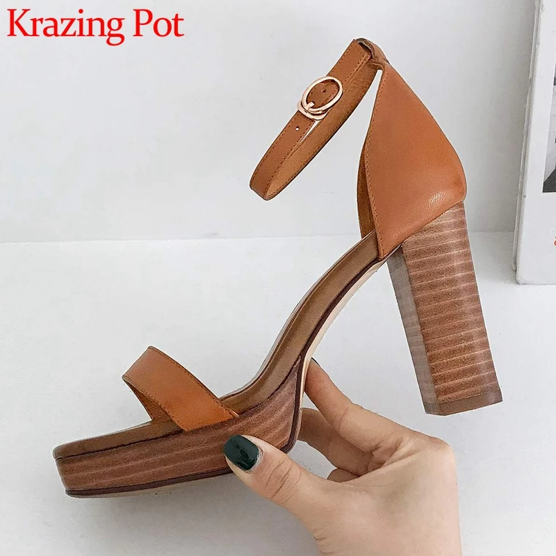 Женские винтажные босоножки Krazing pot из овечьей кожи с открытым носком на очень