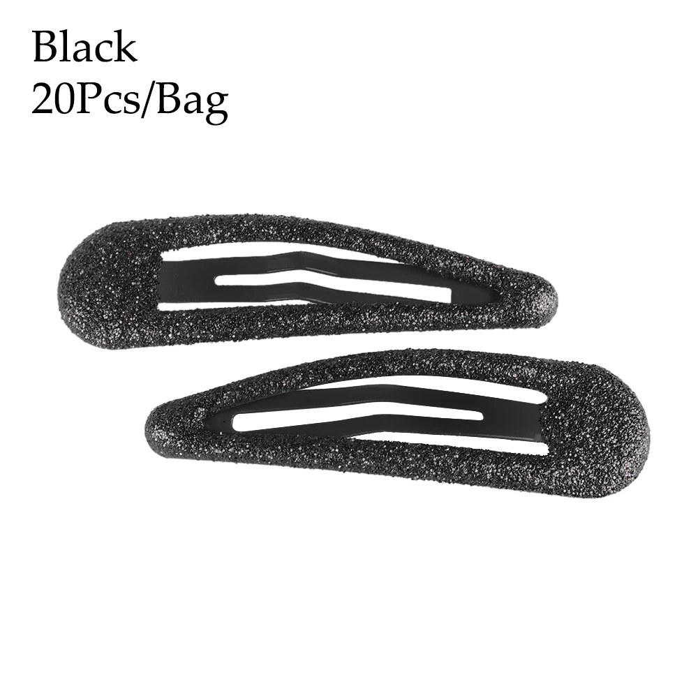 20Pcs/Bag 5cm Color Glitter Hairpins Snap Hair Clip Pins Baby Children Girls Headwear Cute Metal Hair Accessories Styling Tools - Color: Black